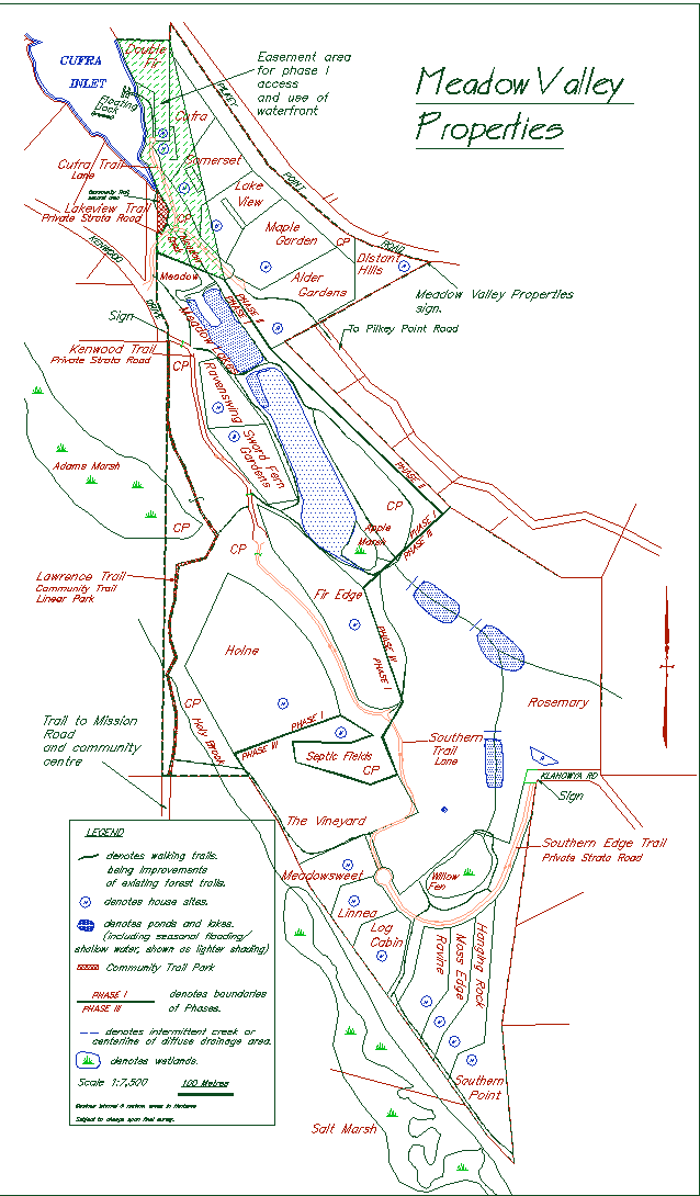 Plan of the Meadow Valley Properties, showing all lots and with the common property shaded, as .gif. Please read on, below, if you are waiting for this image to load.